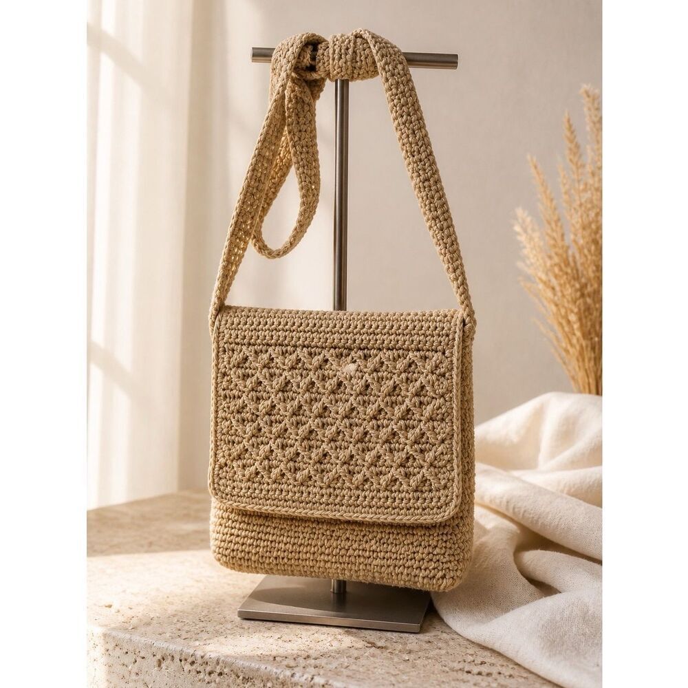 BEIGE CROCHET CROSSBODY ZIPPERED BAG BY WORTHINGTON NWOT